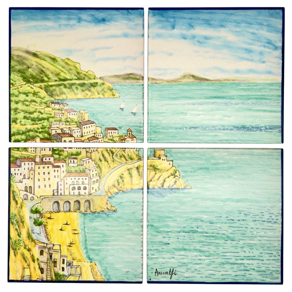 Vintage Italian Tile Mural Hand Painted Amalfi Coast 16x16 Panel Deruta Italy